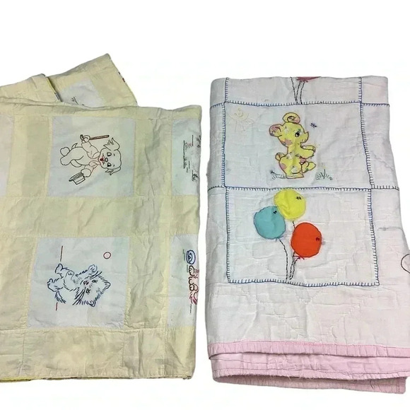 Vintage quilted baby blanket 1950s set of two